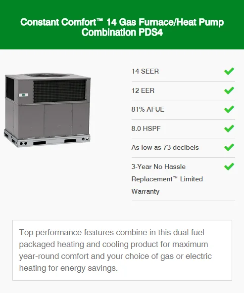 constant comfort 14 gas furnace/heat pump combination pds4