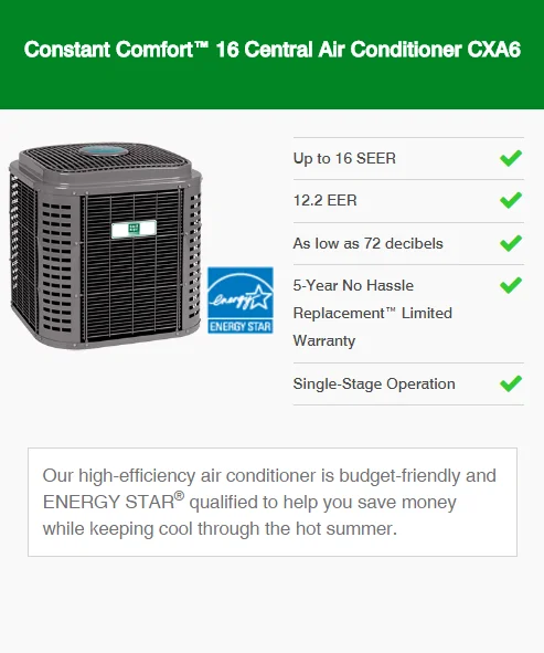 constant comfort 16 central air conditioner cxa6