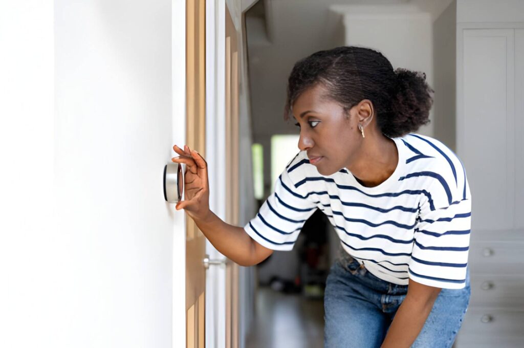 Woman using a smart system at his house
